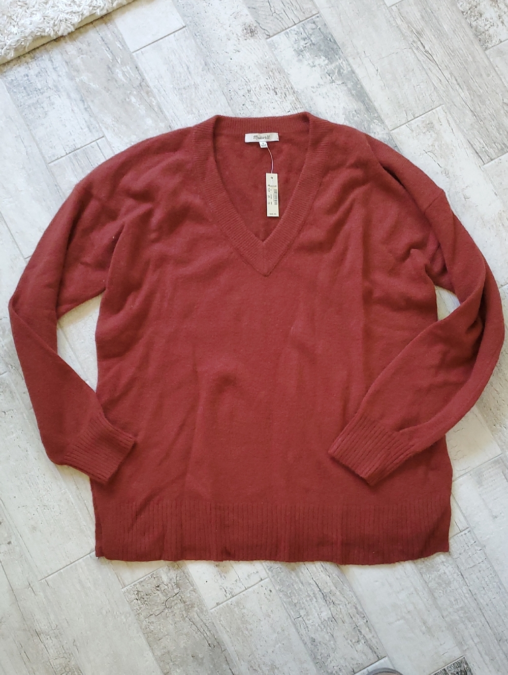 New Madewell Rust Red V-Neck Soft Sweater Top Women's Medium